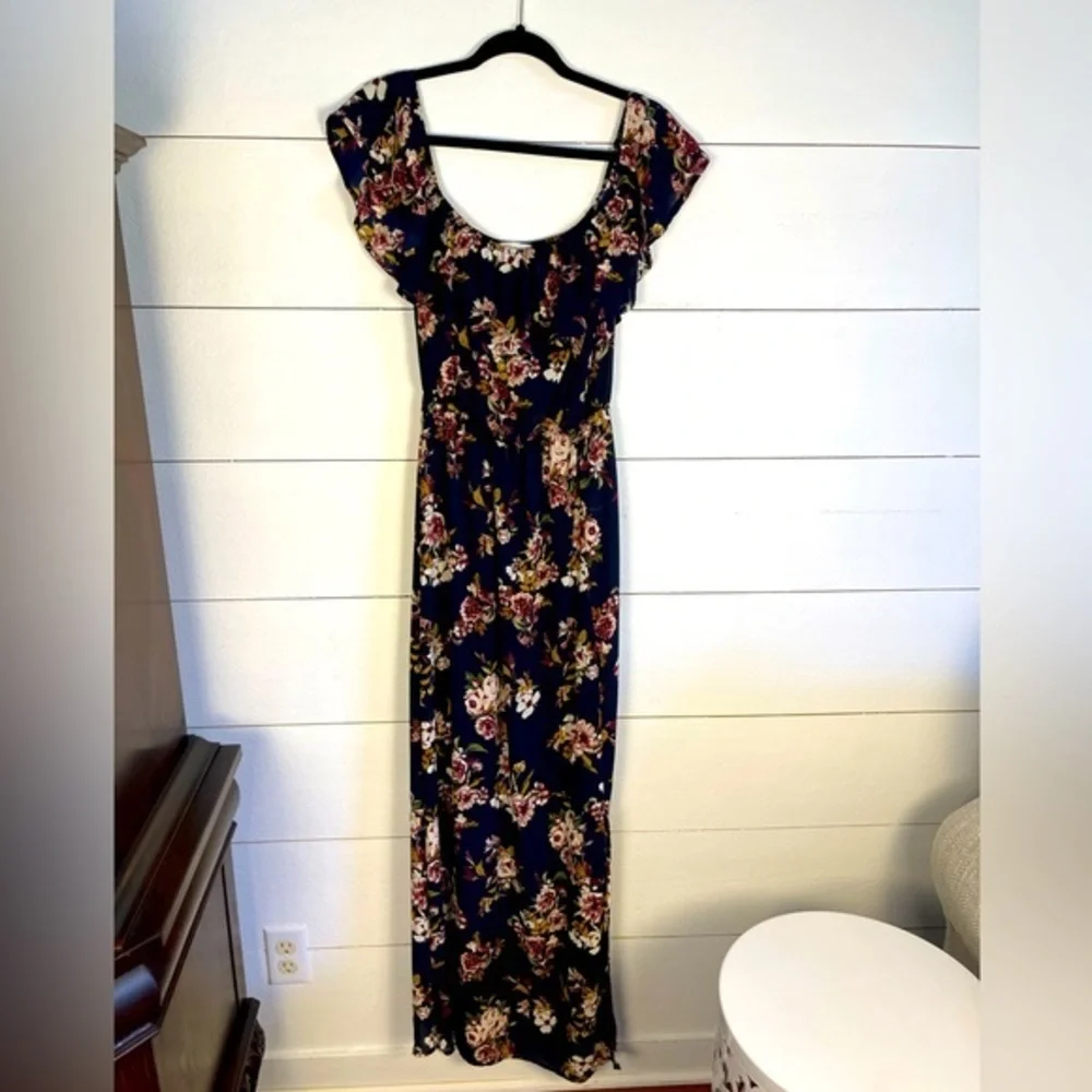 Navy Long Floral Off The Shoulder Dress by Altar’d State Size Small